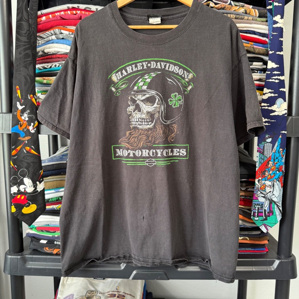 Modern Faded Black Harley-Davidson St Patricks Day Skull T-Shirt XL Light Wear